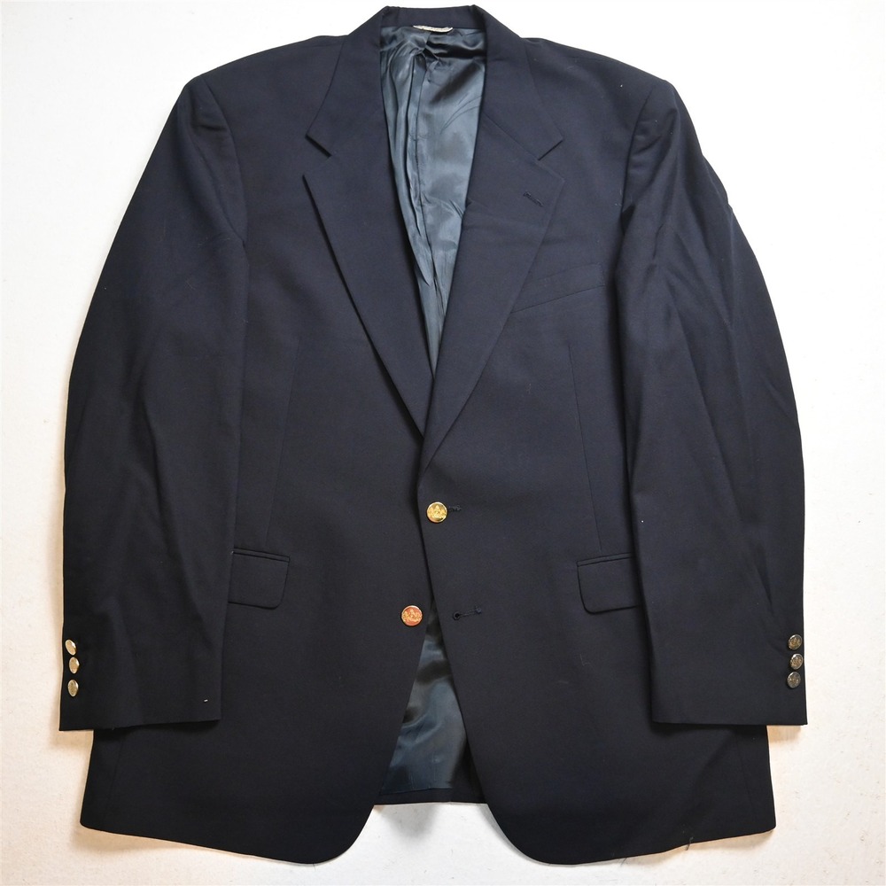 Vtg Hart Marx USA Made 44R Navy Blue 100% Wool Gold Button Blazer Sport Coat